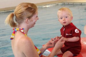 cute child swimming